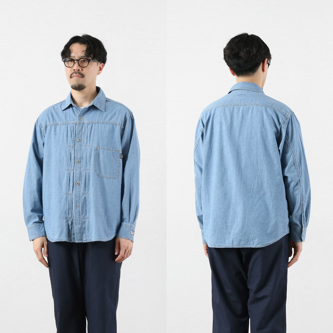 GOHEMP（ゴーヘンプ） プリーツワークシャツ ヘンプコットンシャンブレー