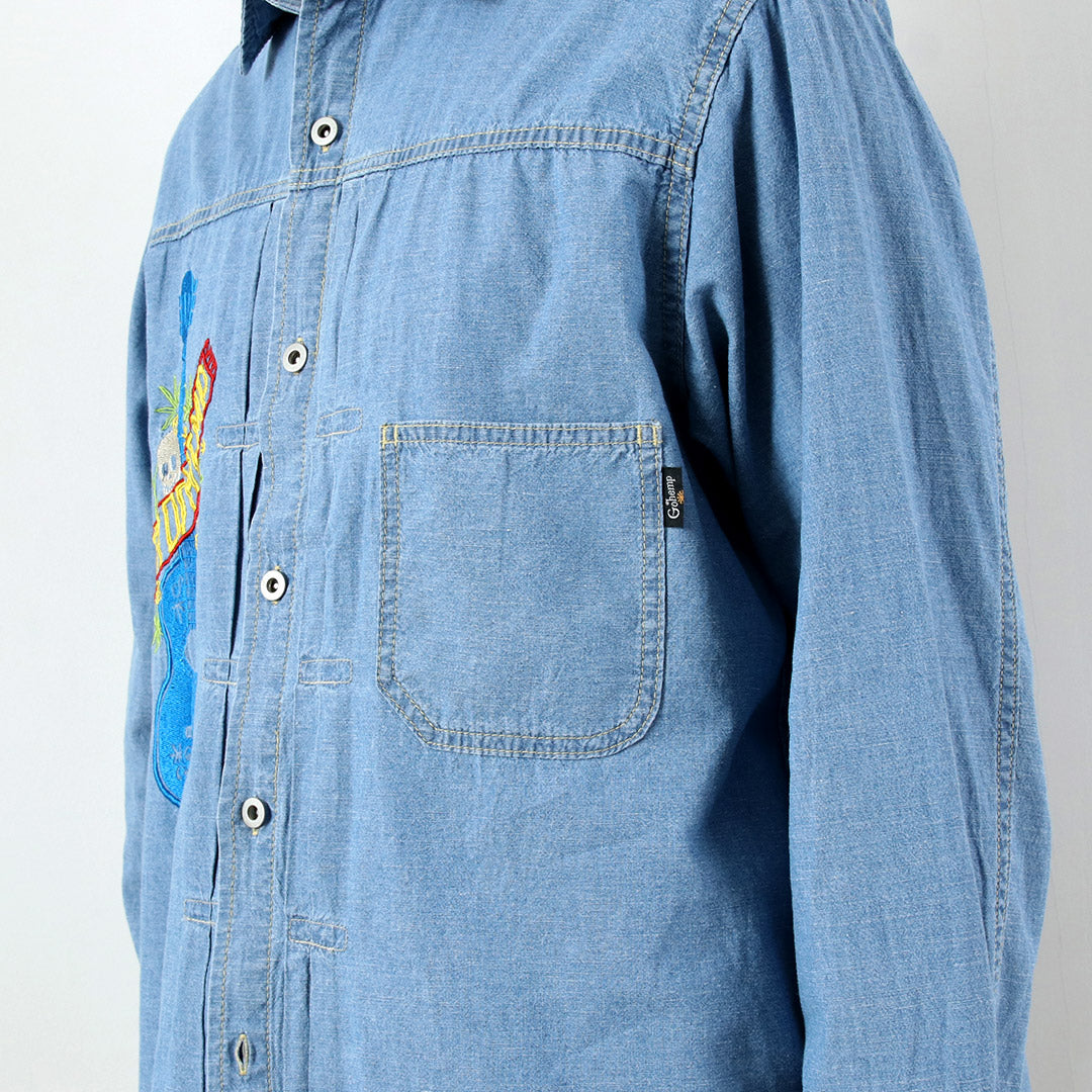 GOHEMP（ゴーヘンプ） 刺繍 プリーツワークシャツ ヘンプコットン