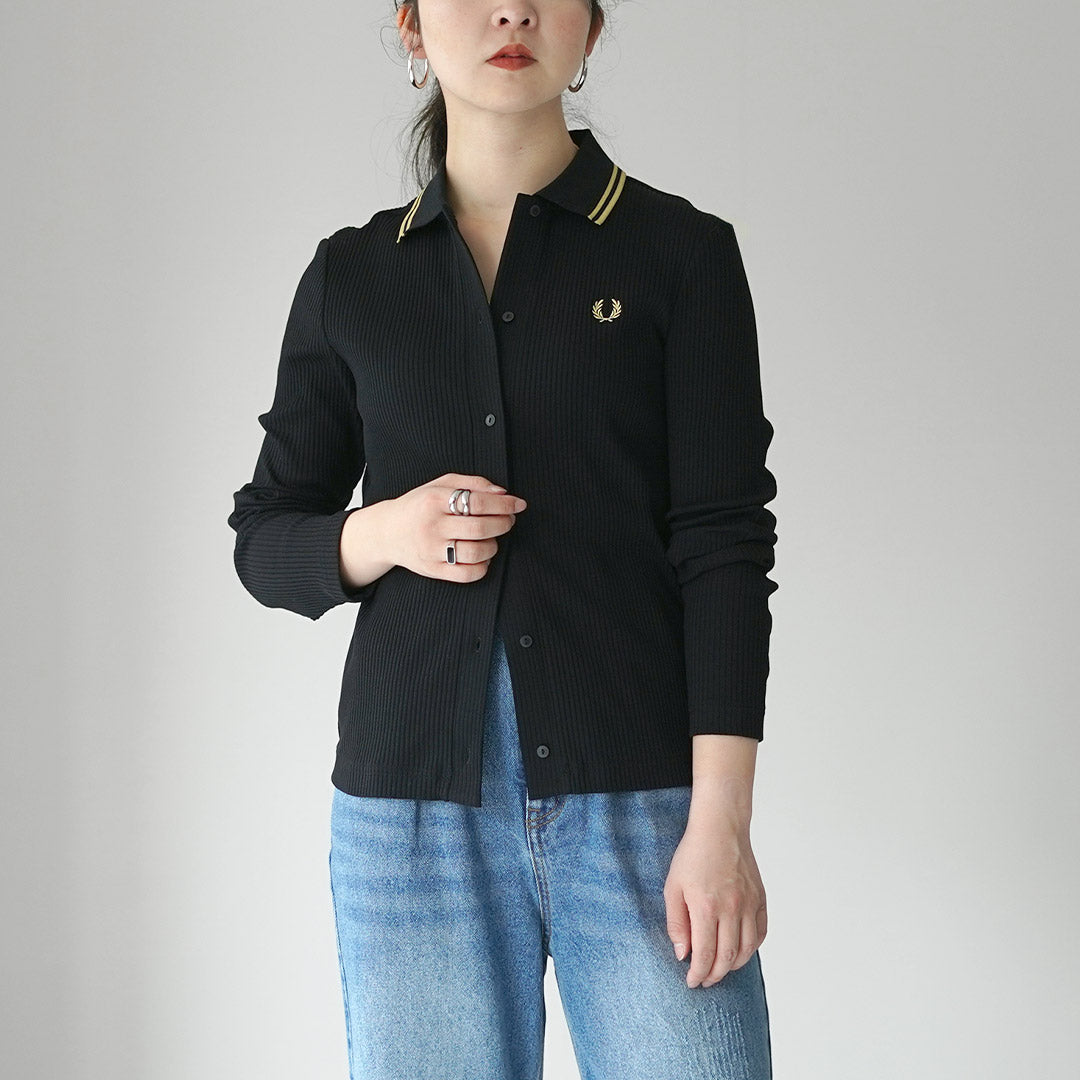 フレッドペリー　ポロシャツ　カーディガン FRED PERRY（フレッドペリー） ロングスリーブ リブポロシャツ