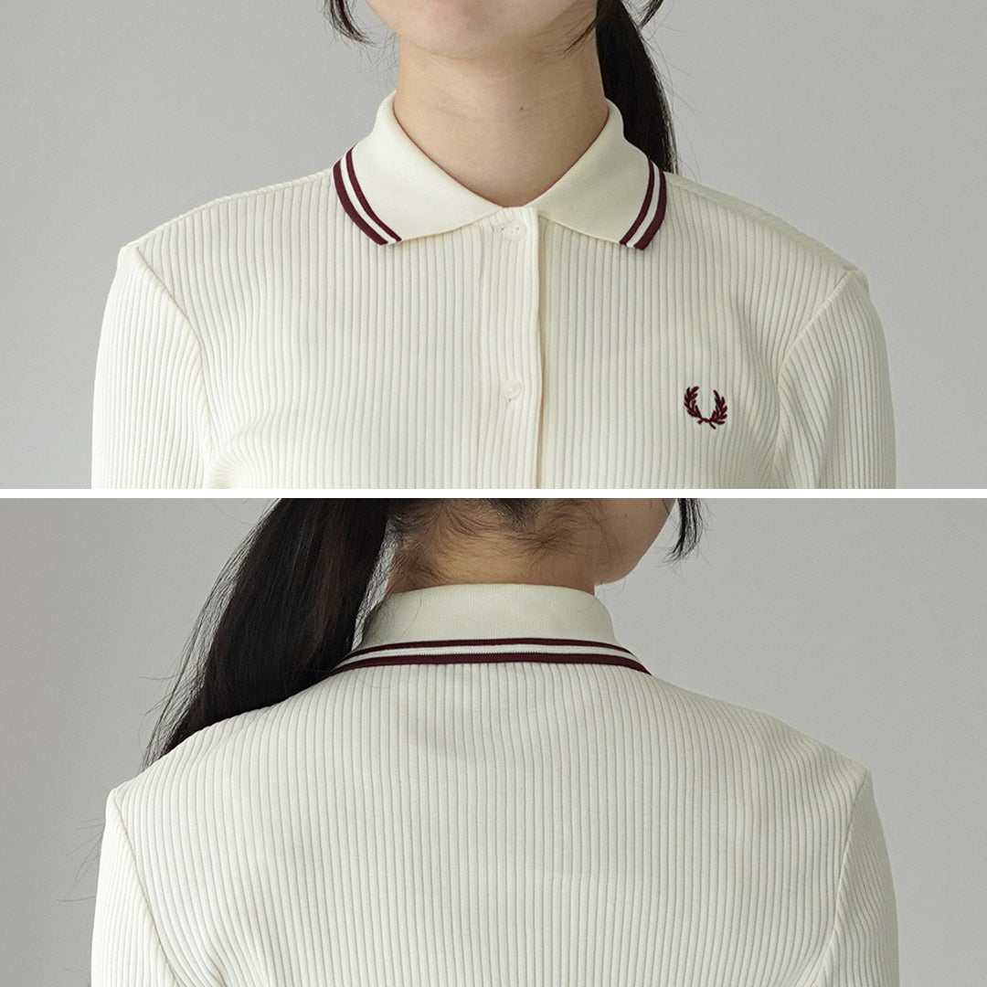 FRED PERRY ロングスリーブ リブ ポロシャツ ホワイト 白 FRED PERRY
