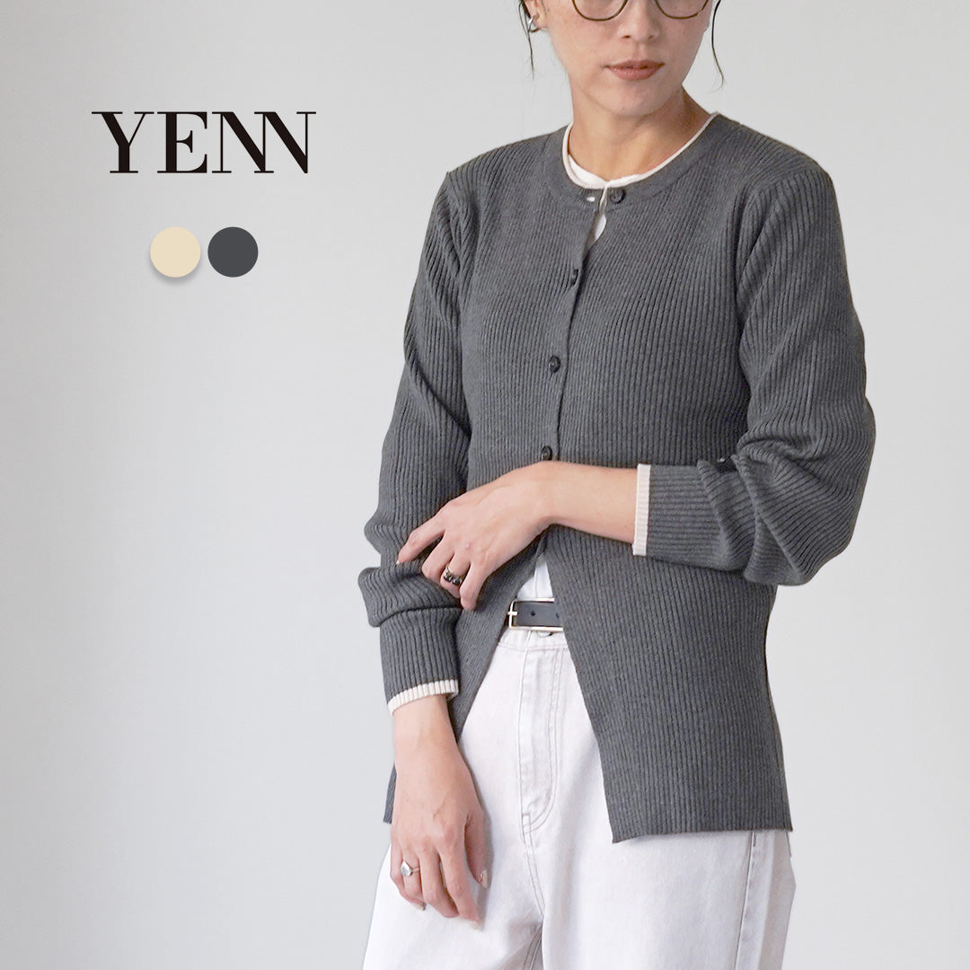 YENN（イェン） ウールリブ クルー カーディガン