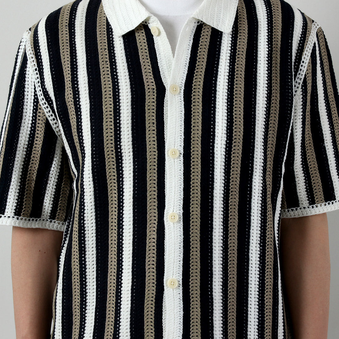 WAX LONDON（ワックスロンドン） ポルト ポロシャツ ストライプ クロシェ