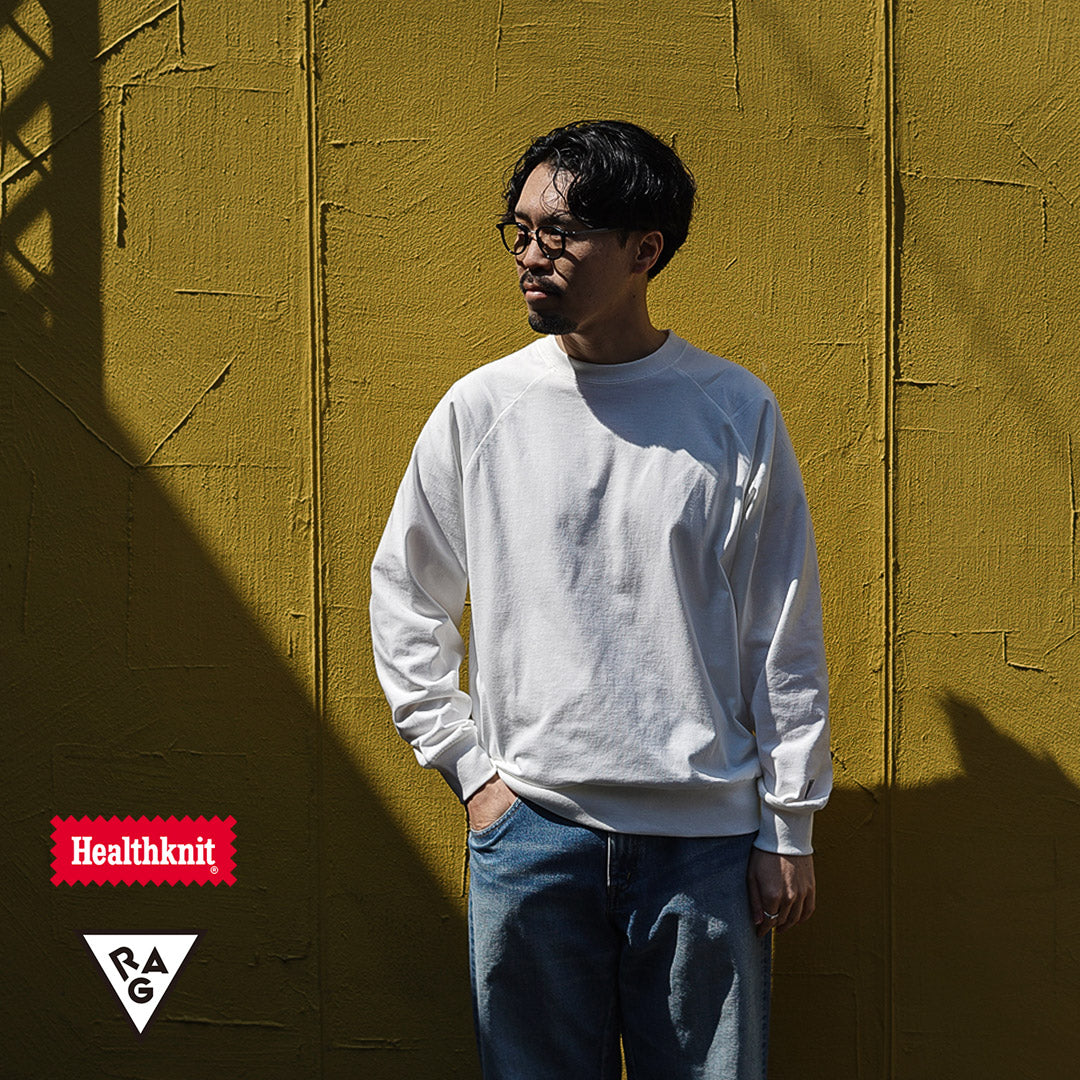 HEALTHKNIT（ヘルスニット） ×RAG 別注 ヘルスニット×ラグ 長袖クルーネック スウェッティー オープンエンド ドライジャージ 抗菌・防臭加工