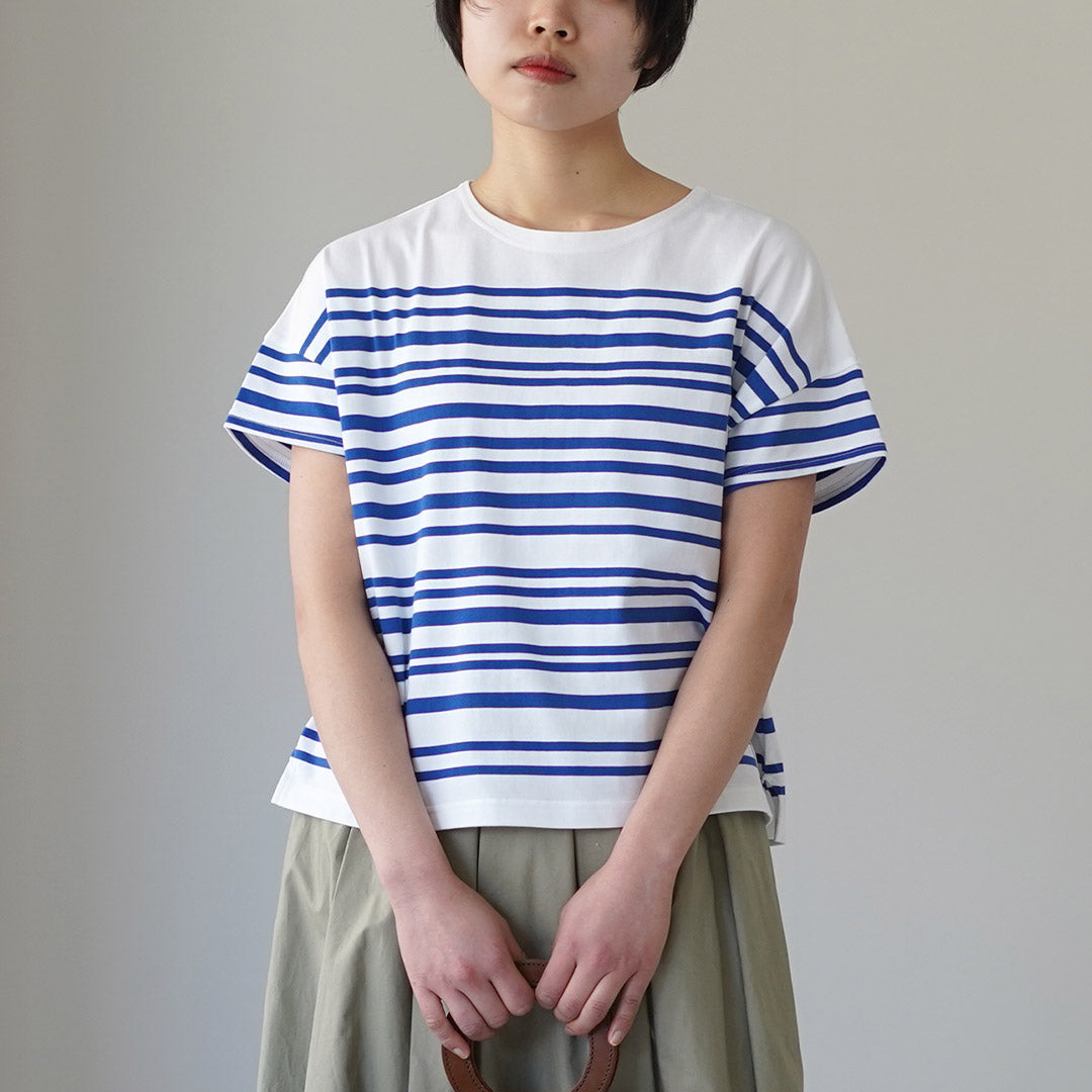 ORCIVAL（オーシバル） ボートネック ランダムボーダー ショートスリーブ プルオーバー 日本製