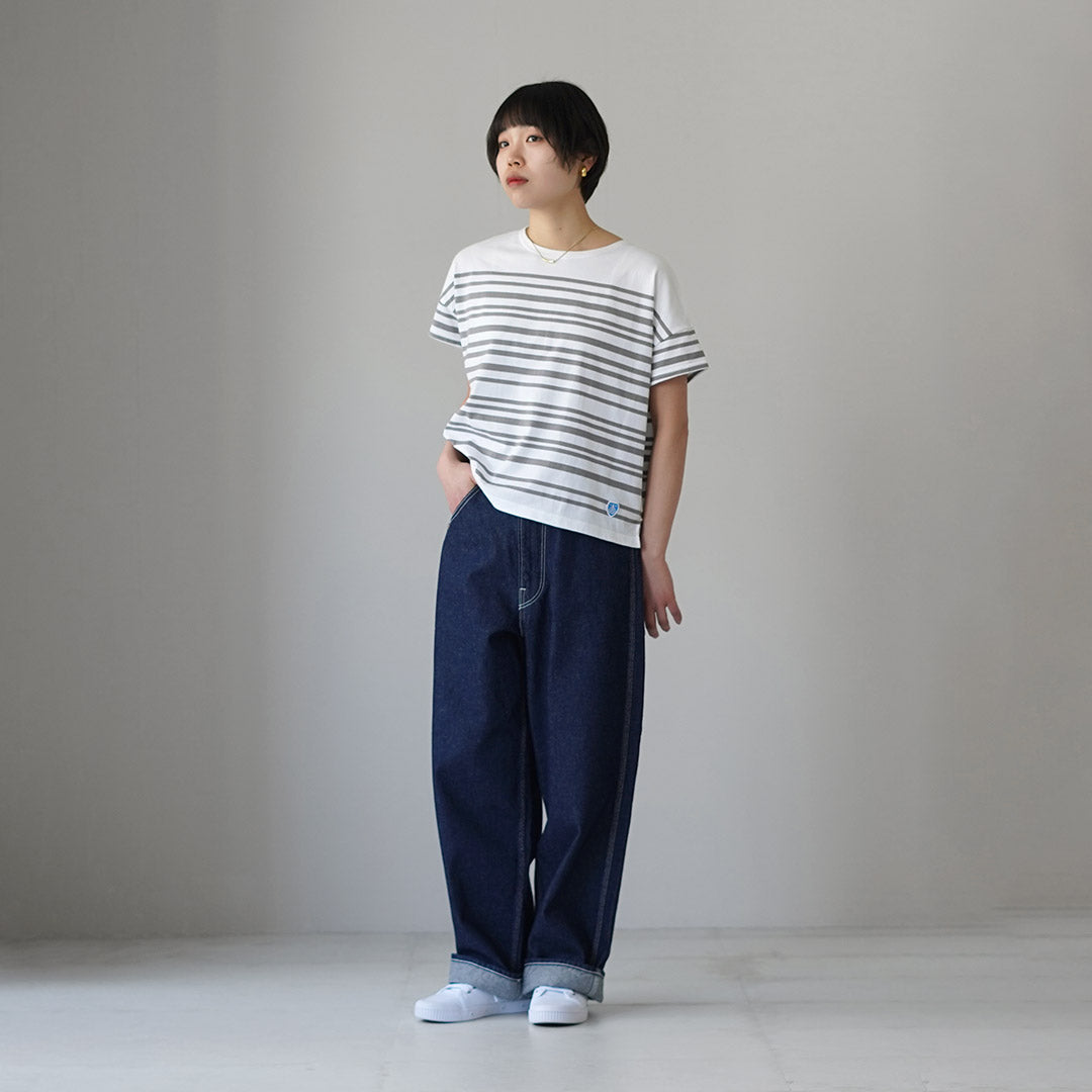 ORCIVAL（オーシバル） ボートネック ランダムボーダー ショートスリーブ プルオーバー 日本製