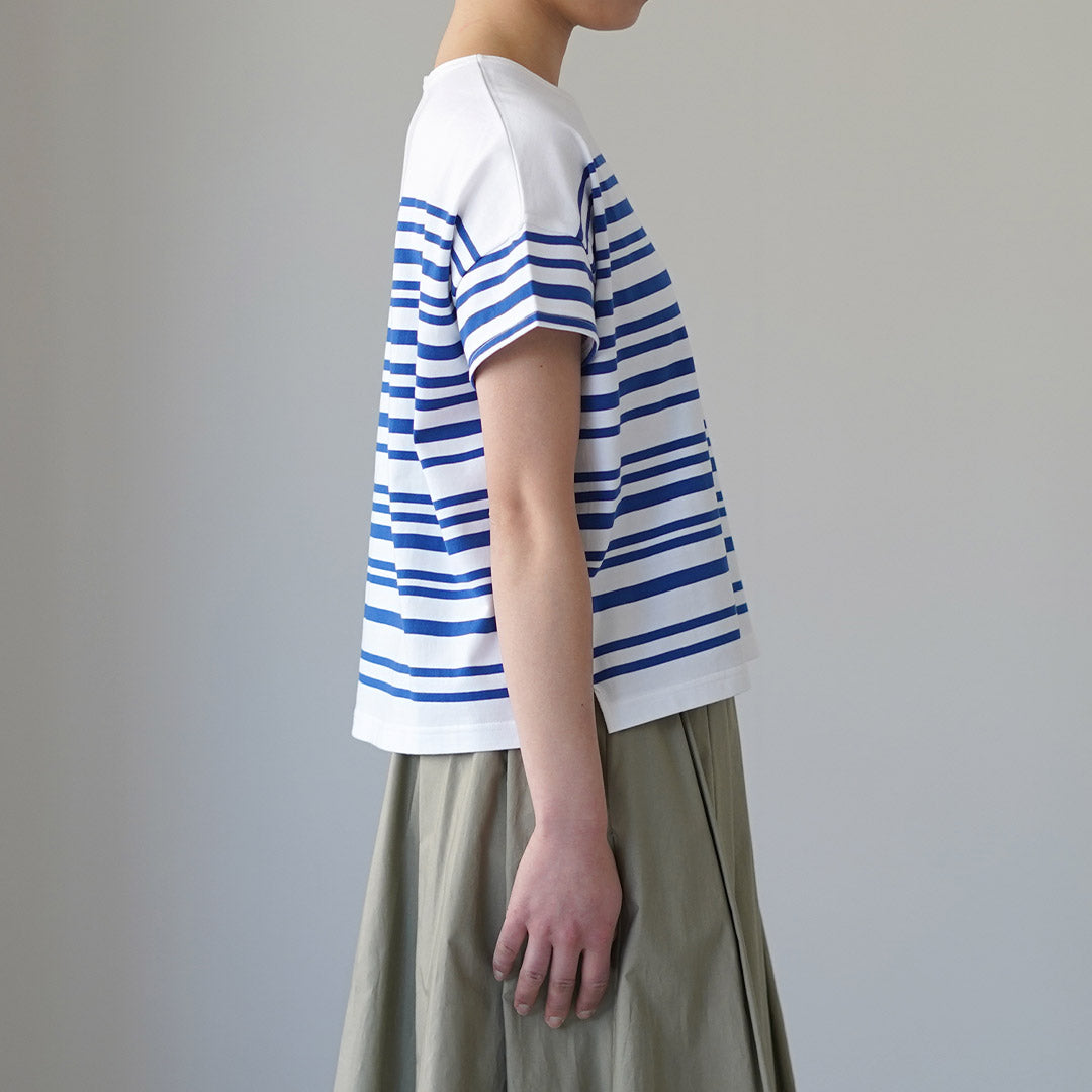 ORCIVAL（オーシバル） ボートネック ランダムボーダー ショートスリーブ プルオーバー 日本製