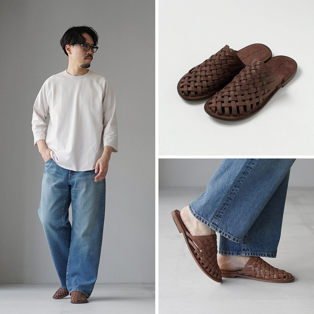 L'ANGOLO DEL CUOIO（ランゴロデルクオイオ） ウーブン レザースライドサンダル イタリア製