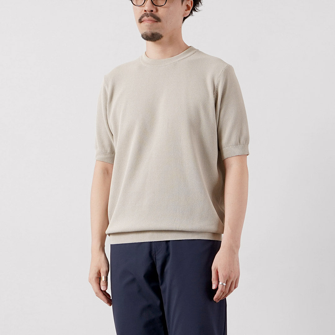 RINASCENTE（リナシェンテ） ハイブリッド ウォッシャブル 鹿の子クルーネック ニットTシャツ 日本製