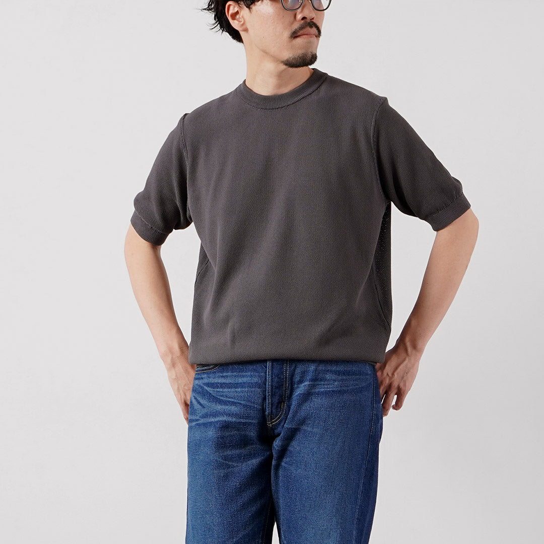 RINASCENTE（リナシェンテ） ハイブリッド ウォッシャブル 鹿の子クルーネック ニットTシャツ 日本製