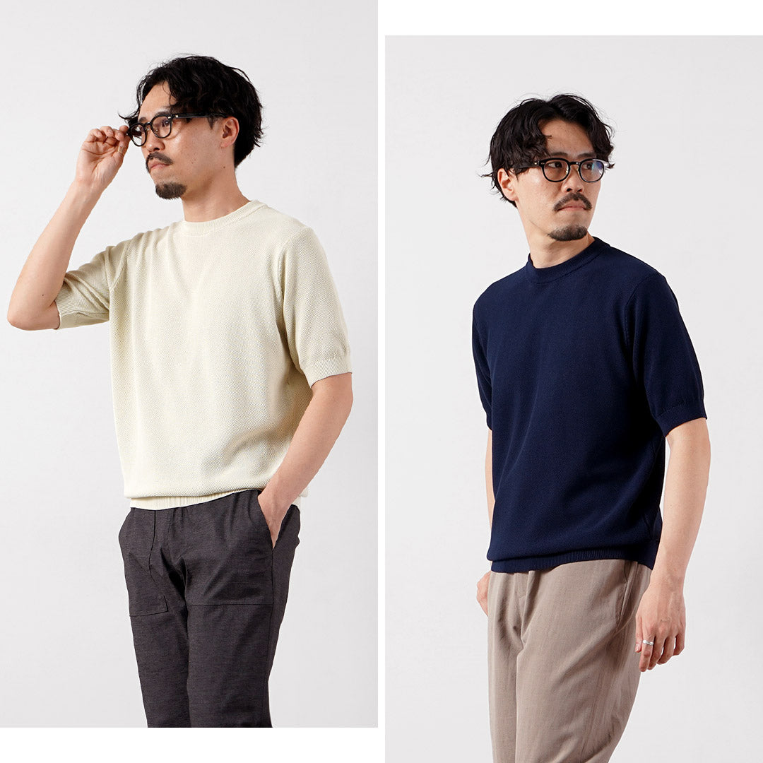 RINASCENTE（リナシェンテ） ハイブリッド ウォッシャブル 鹿の子クルーネック ニットTシャツ 日本製