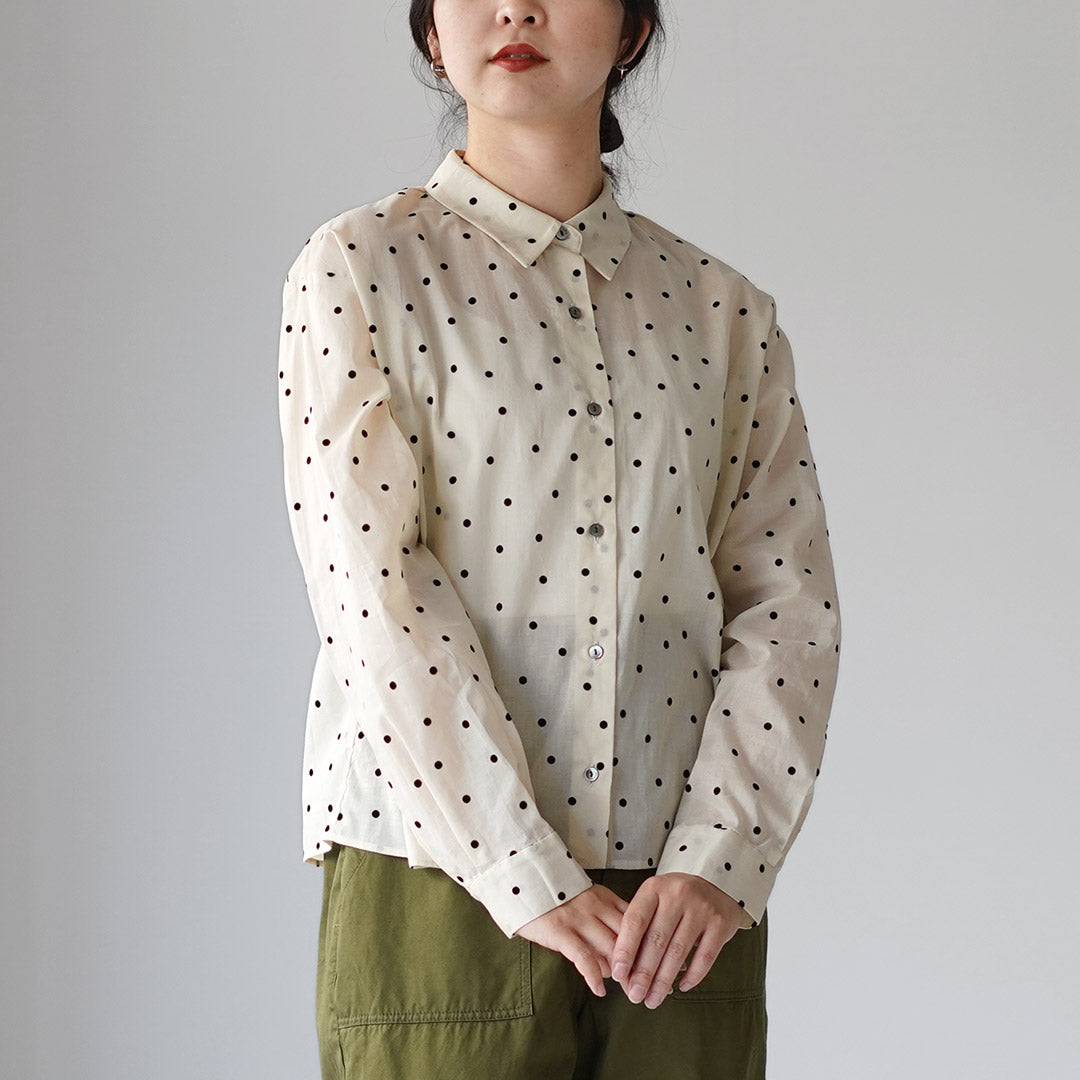 mizuiro ind（ミズイロインド） フロッキードット プリントシャツ