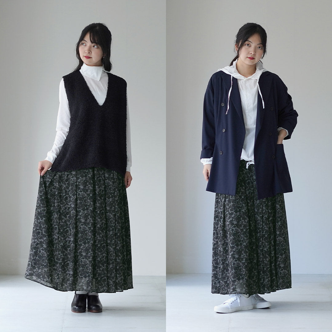 極美品✨️シビラ 近年 グリーン ヴィンテージ フラワー プリント スカート M SETUP可能】モダンフラワー柄フレアスカート（マキシ・ロングスカート