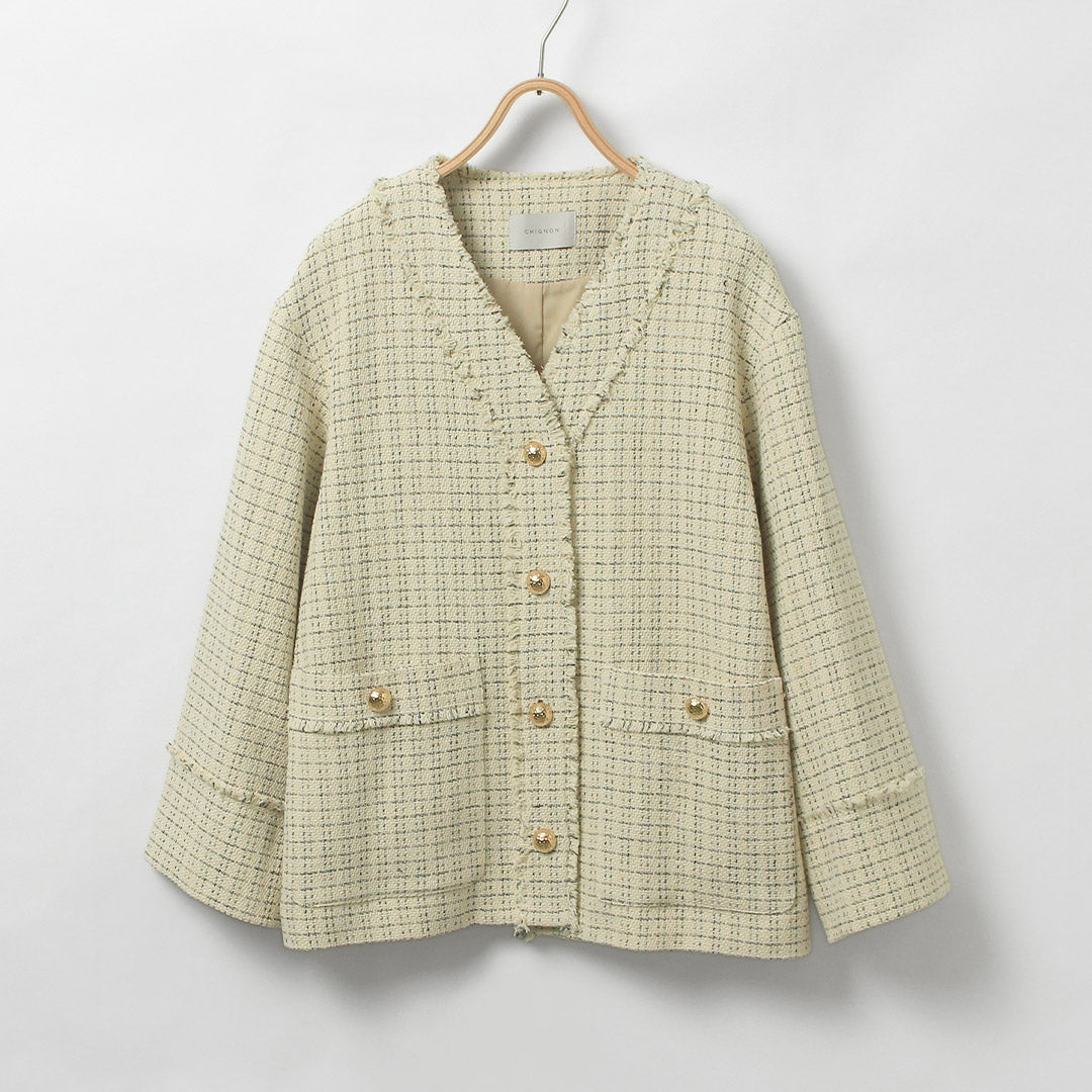 あち　最終お値下げ　CHIGNON モールツイードブルゾン 最終お値下げ 美品 chignon シニヨン モールツイードブルゾン 2023