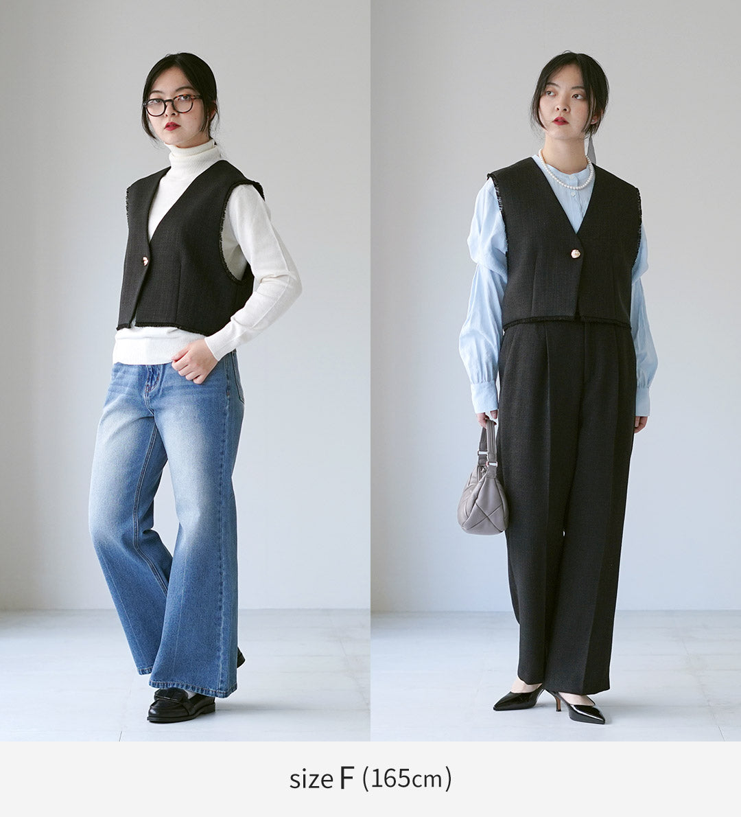 CHIGNON タックデニムベスト CHIGNON（シニヨン） 別注 ツイード ショートベスト / レディース 前