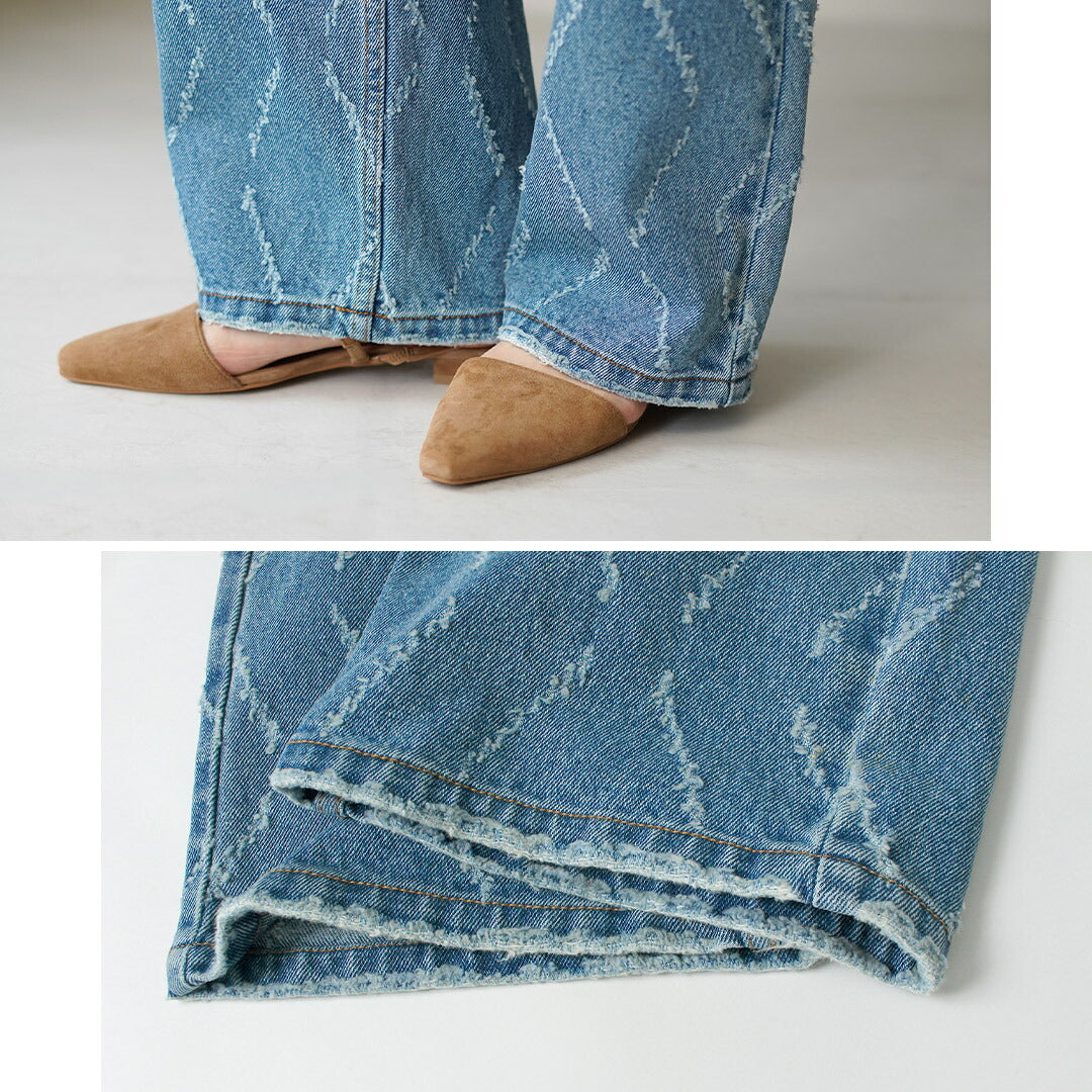 YENN（イェン） レーザーカット ワイドデニム パンツ / レディース