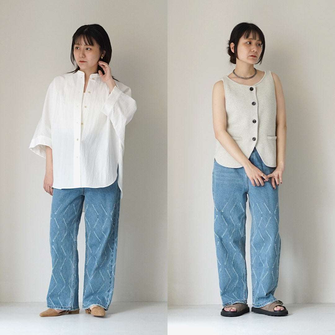 YENN（イェン） レーザーカット ワイドデニム パンツ / レディース
