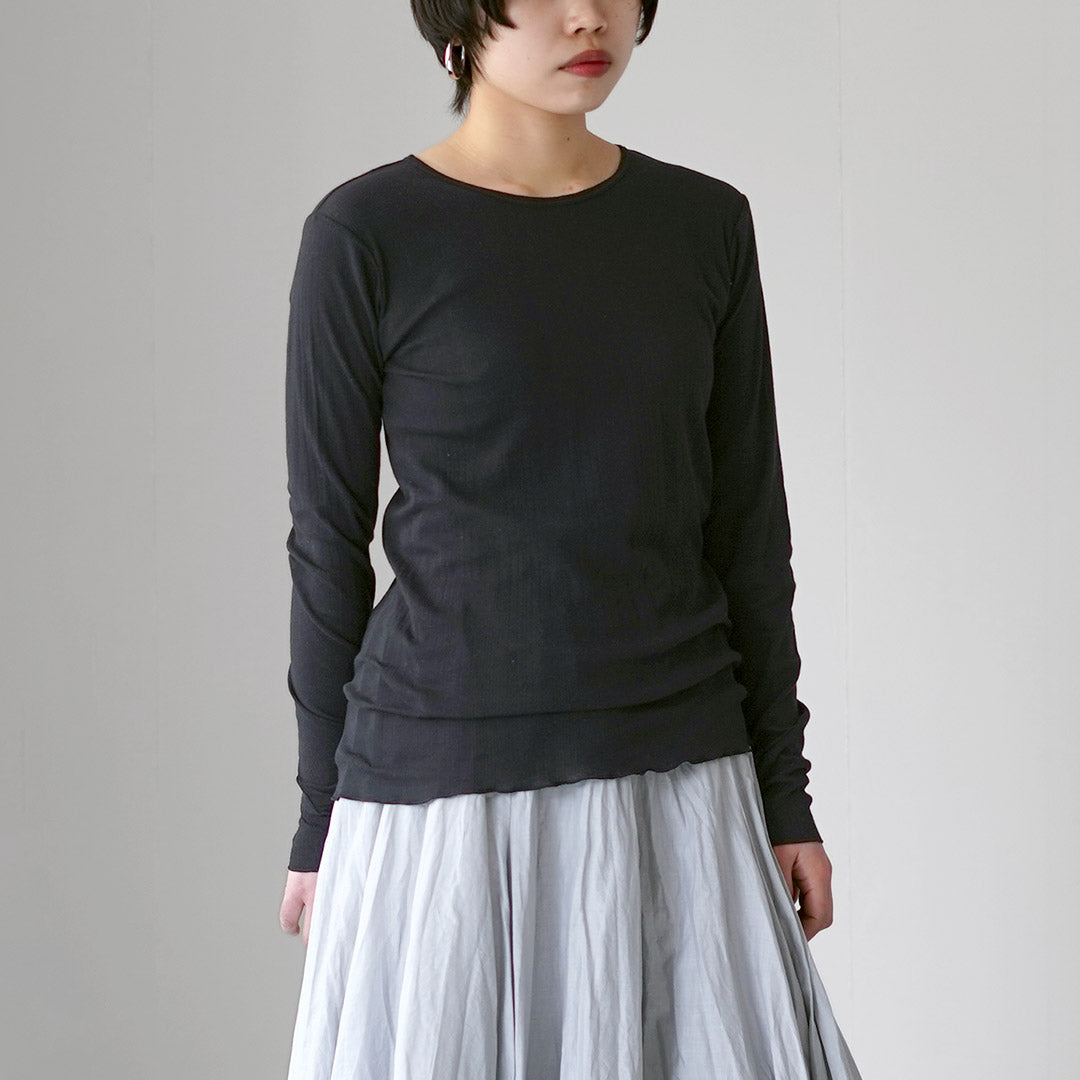 TUMUGU（ツムグ） スフレランダムテレコ　クルーネック ロングスリーブ Tシャツ 日本製