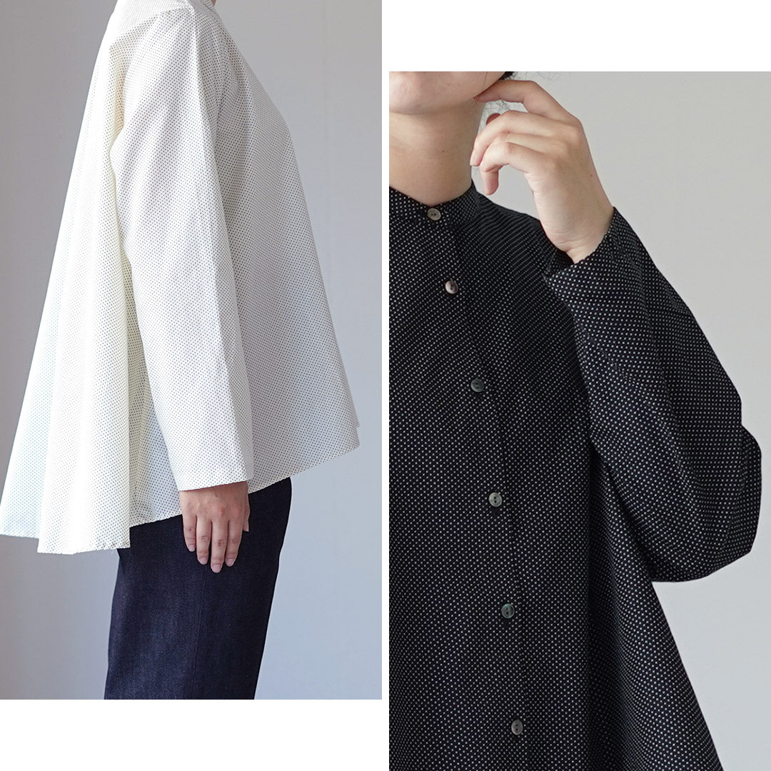 MidiUmi ドットバンドカラーシャツ 黒 MIDIUMI（ミディウミ） ドット シャツ バンドカラー