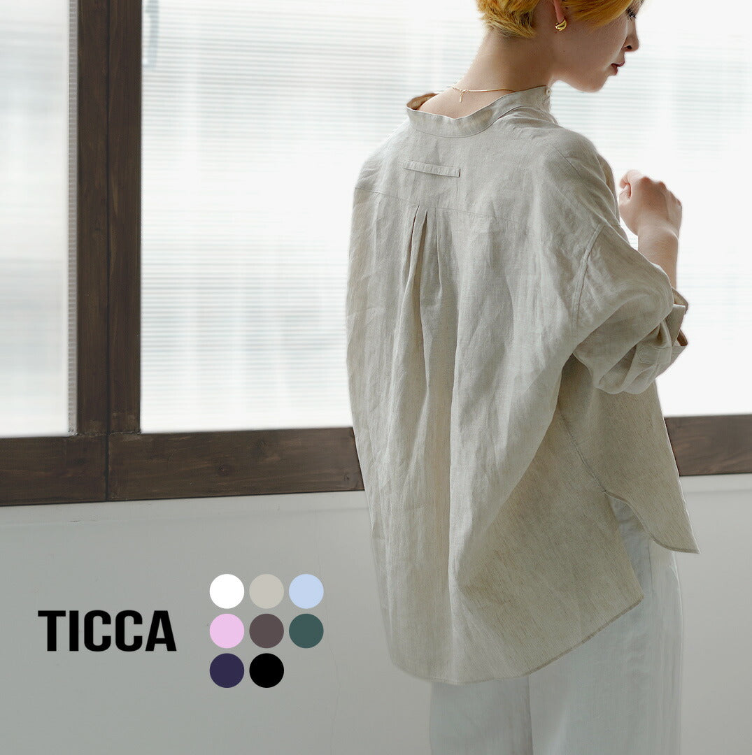 TICCA（ティッカ） リネン ノーカラーシャツ 日本製 / レディース 長袖