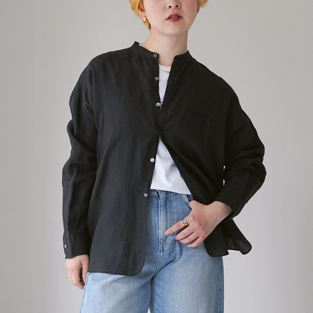未使用 25SS ティッカ TICCA 黒 リネン ノーカラーシャツ TICCA（ティッカ） リネン ノーカラーシャツ 日本製 / レディース 長袖