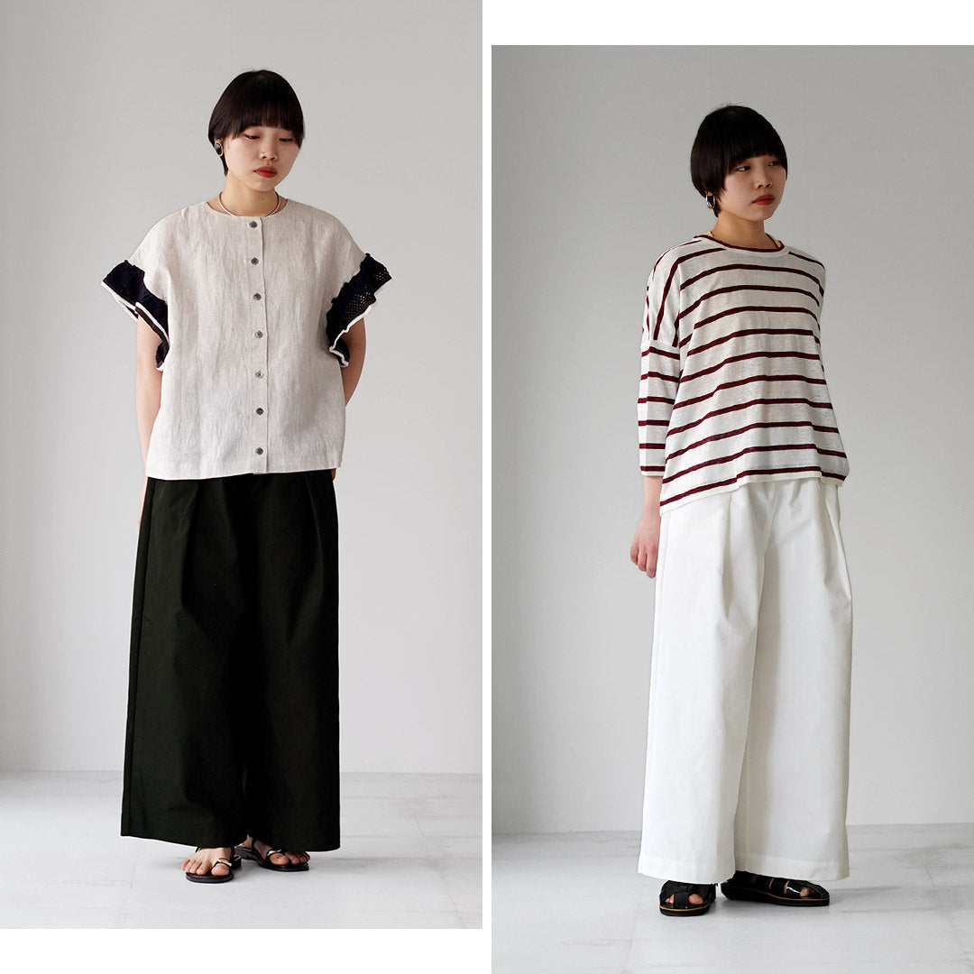 MAO MADE（マオメイド） T/Cツイル フロントタック ワイドパンツ