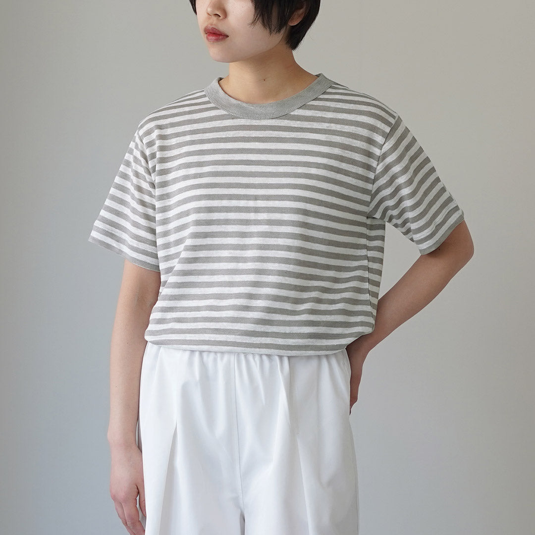 MAO MADE（マオメイド） ベルギーリネン ハーフスリーブ スタンダードTシャツ ボーダー 日本製