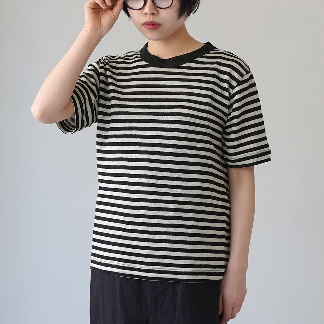 MAO MADE（マオメイド） ベルギーリネン ハーフスリーブ スタンダードTシャツ ボーダー 日本製