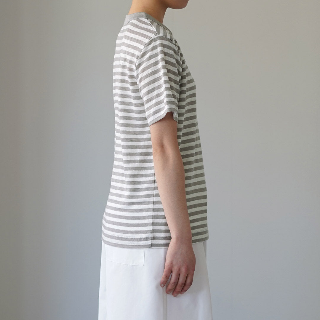 MAO MADE（マオメイド） ベルギーリネン ハーフスリーブ スタンダードTシャツ ボーダー 日本製