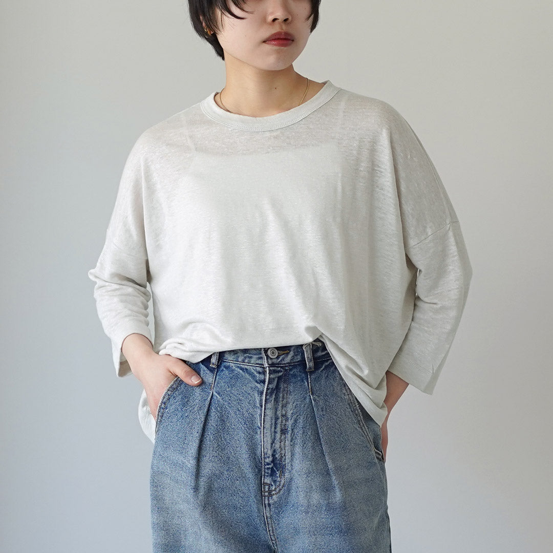 MAO MADE（マオメイド） ベルギーリネン 7分袖 ワイドTシャツ 日本製