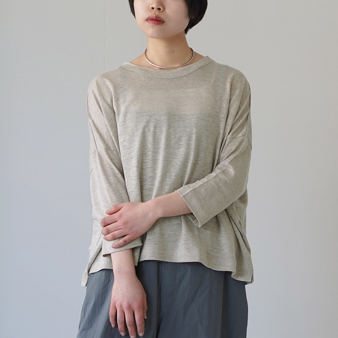 MAO MADE（マオメイド） ベルギーリネン 7分袖 ワイドTシャツ 日本製