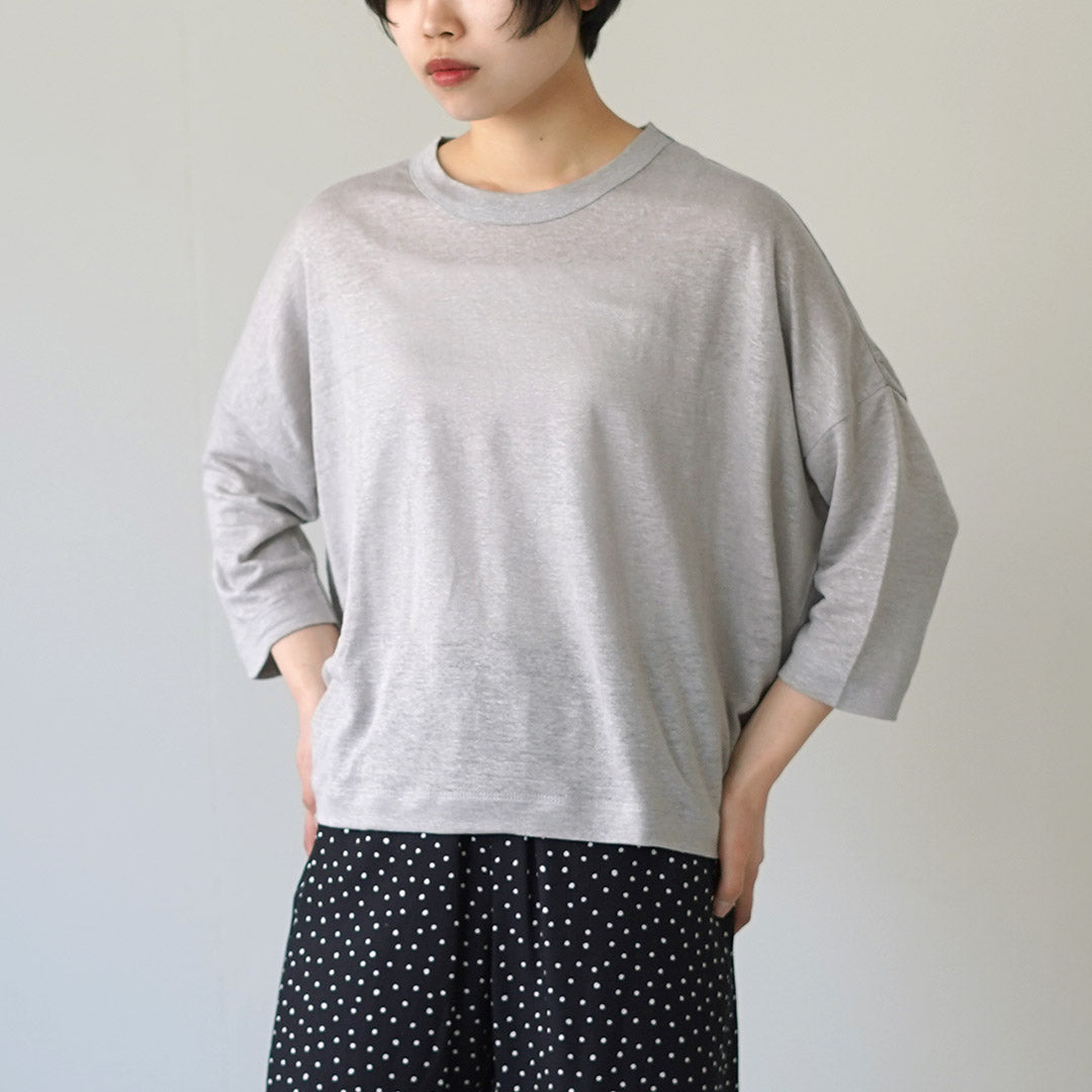 MAO MADE（マオメイド） ベルギーリネン 7分袖 ワイドTシャツ 日本製