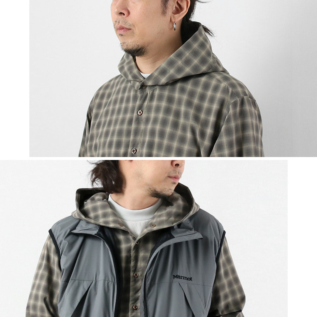 RAG（ラグ） オンブレチェック フーデッド シャツ 日本製 UVカット