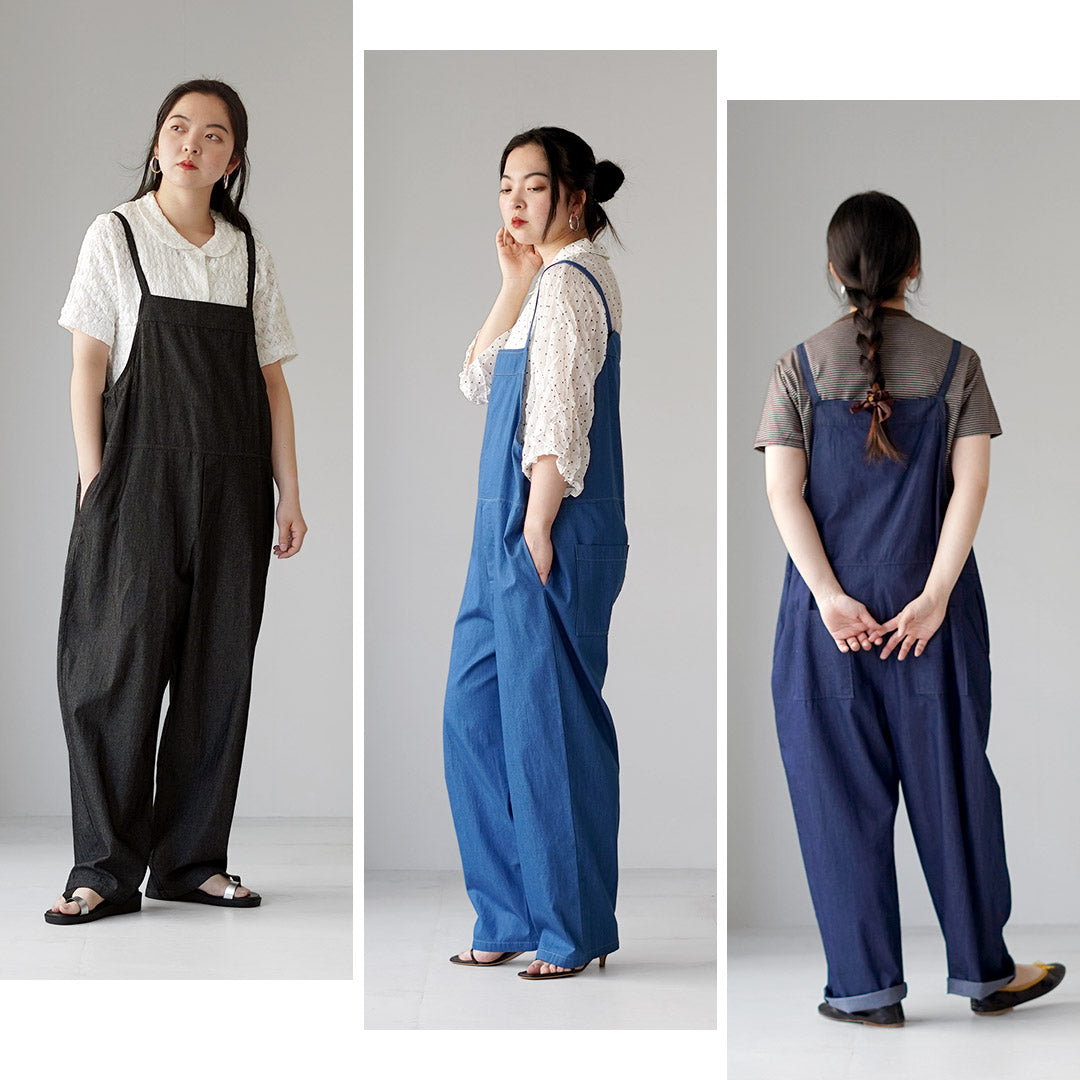 【 meemoo'sハンドメイド 】2L〜3L●紬織ブルー● MAO MADE（マオメイド） 別注 スーパーライトデニム サロペット