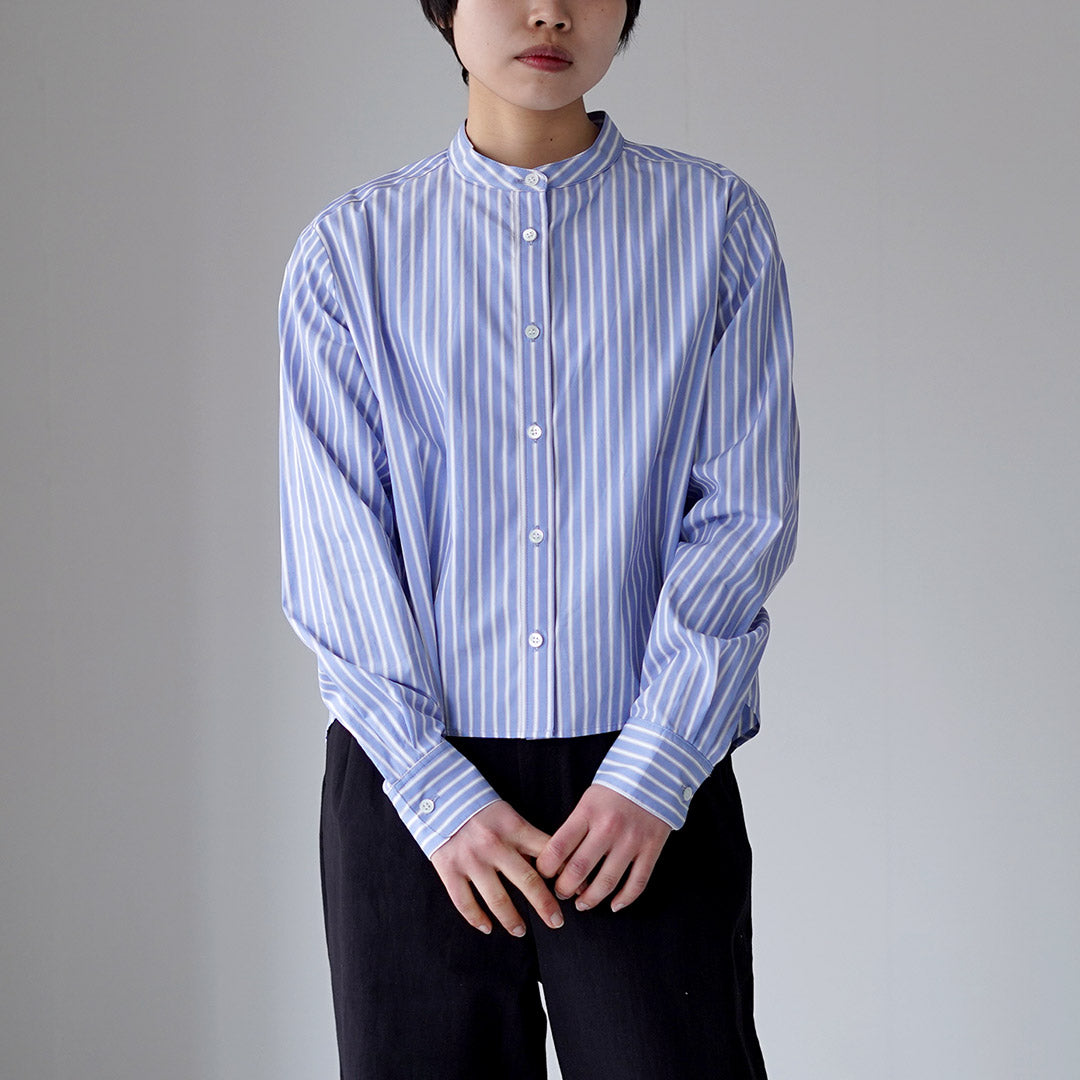 MidiUmi パターンショートシャツ ブルーストライプ MIDIUMI（ミディウミ） パターン ショートシャツ 日本製 / レディース