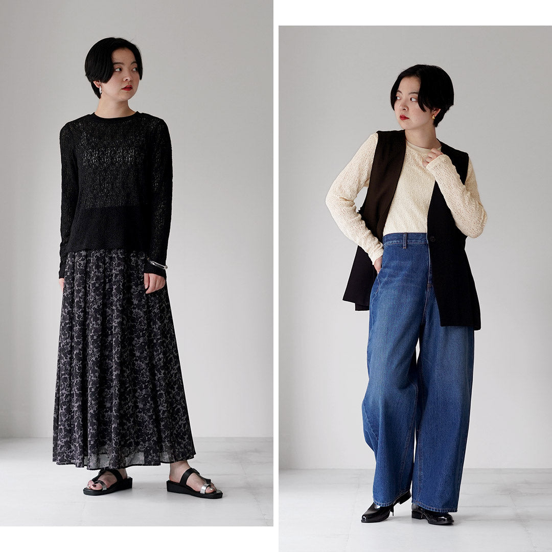 mizuiro ind（ミズイロインド） レース クルーネック Tシャツ 日本製