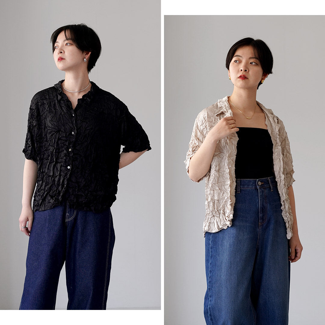 mizuiro ind（ミズイロインド） ワッシャー ハーフスリーブ シャツ