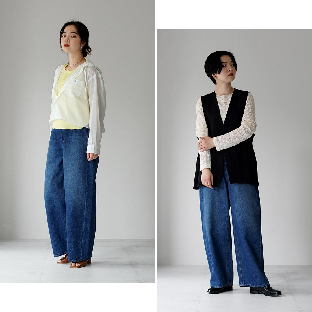 美品mizuiroindインディゴブルーワイドレッグデニムパンツ綿100サイズ1 美品mizuiroindインディゴブルーワイドレッグデニムパンツ綿100サイズ1
