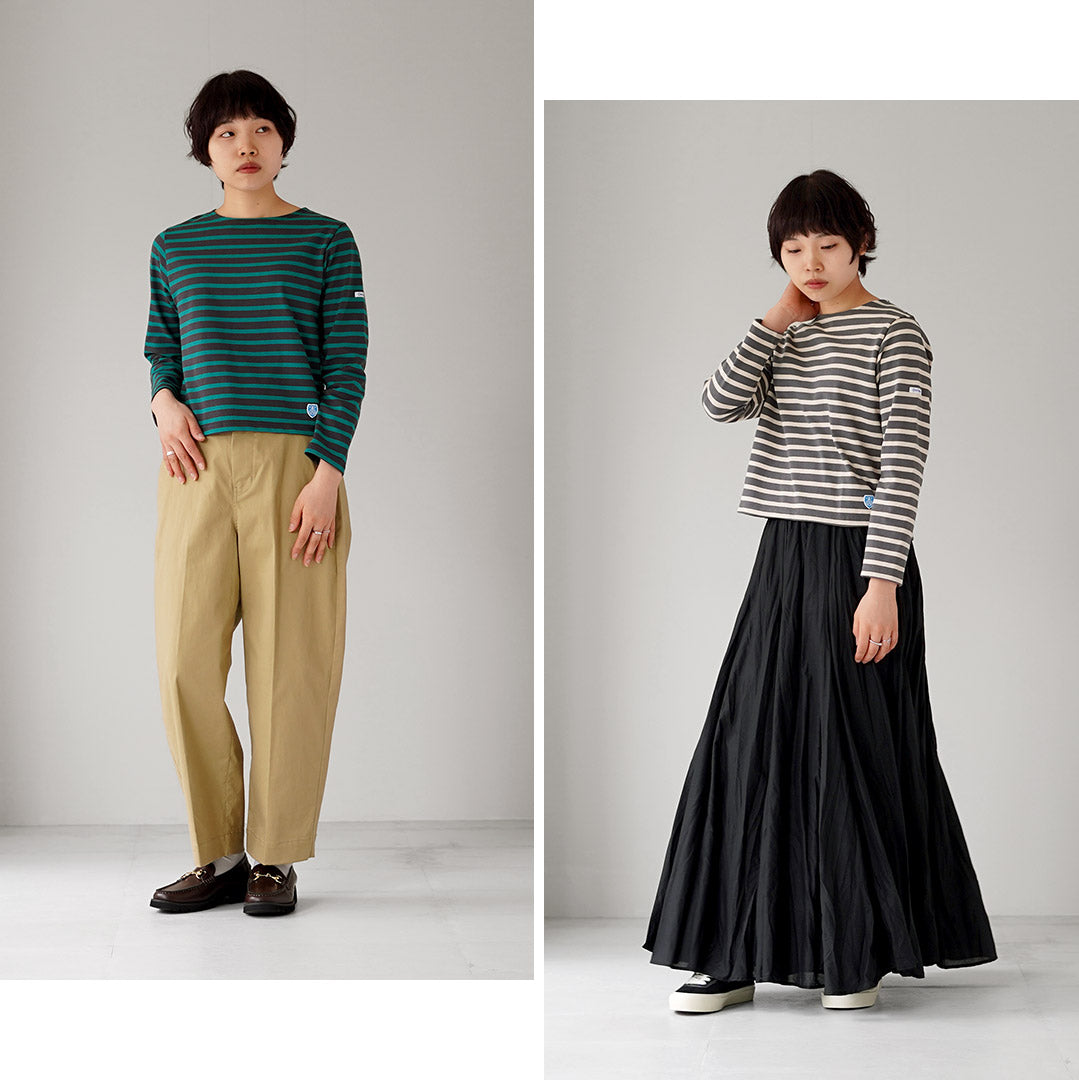 ORCIVAL（オーシバル） ＃B611 クルーネック クロップド ロングスリーブ プルオーバー ボーダー フランス製