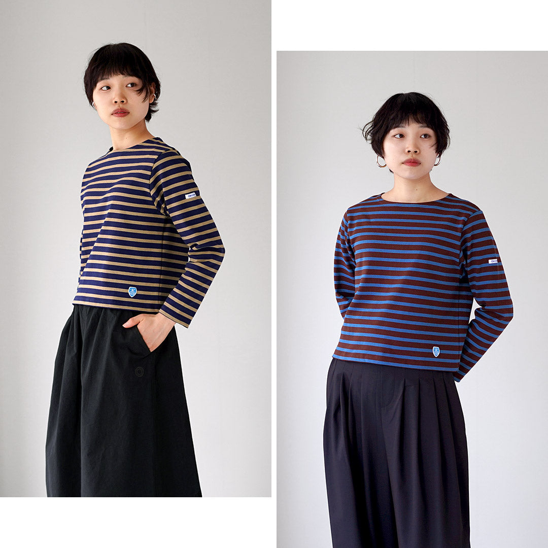 ORCIVAL（オーシバル） ＃B611 クルーネック クロップド ロングスリーブ プルオーバー ボーダー フランス製