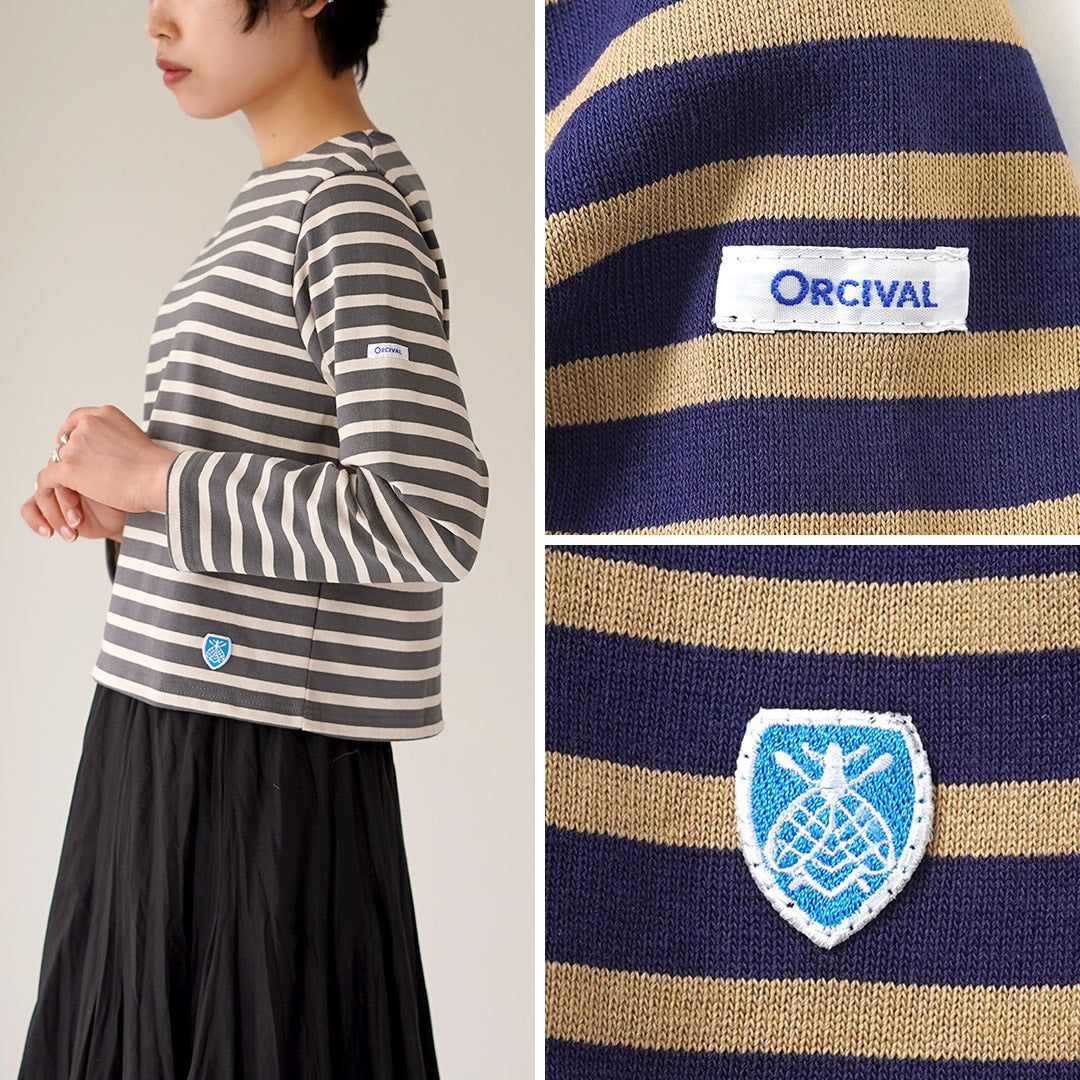 ORCIVAL（オーシバル） ＃B611 クルーネック クロップド ロングスリーブ プルオーバー ボーダー フランス製