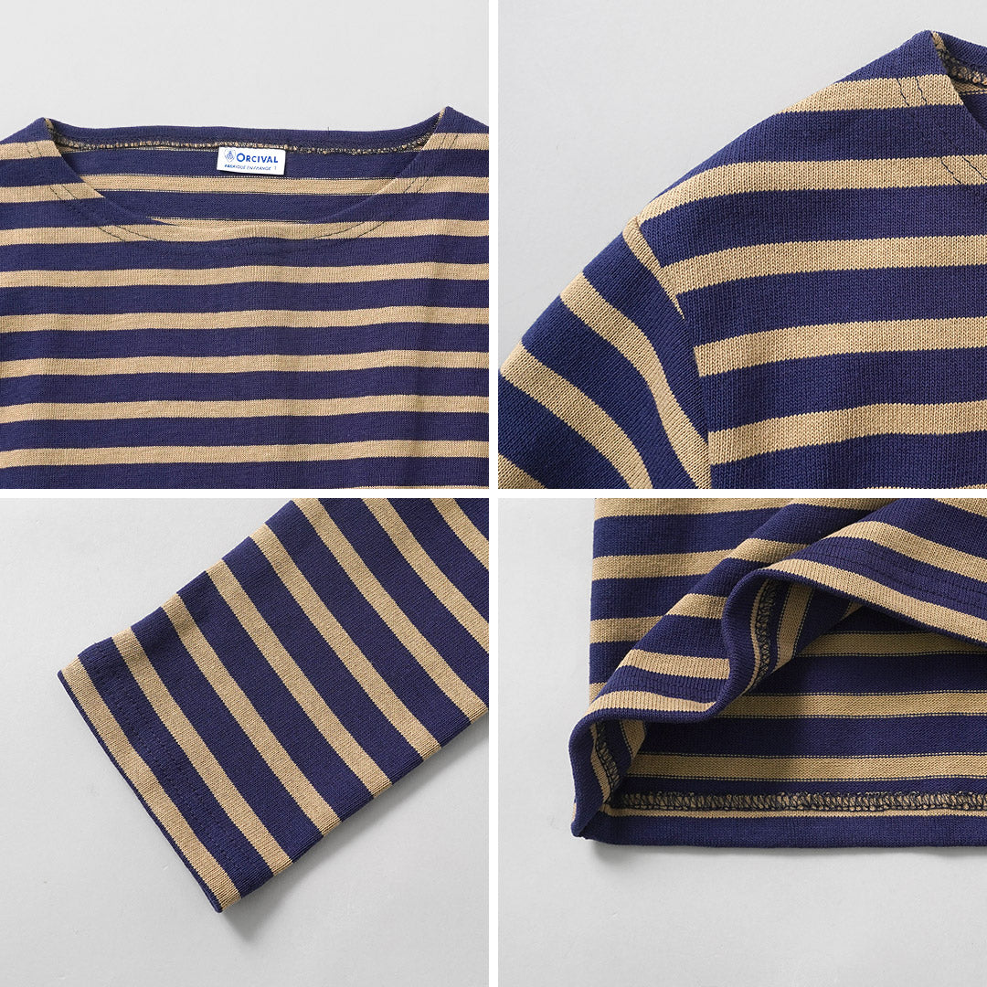 ORCIVAL（オーシバル） ＃B611 クルーネック クロップド ロングスリーブ プルオーバー ボーダー フランス製