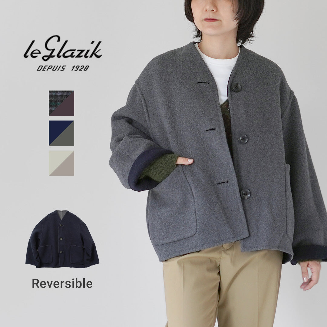 LE GLAZIK（ル グラジック） ノーカラー リバーシブルジャケット