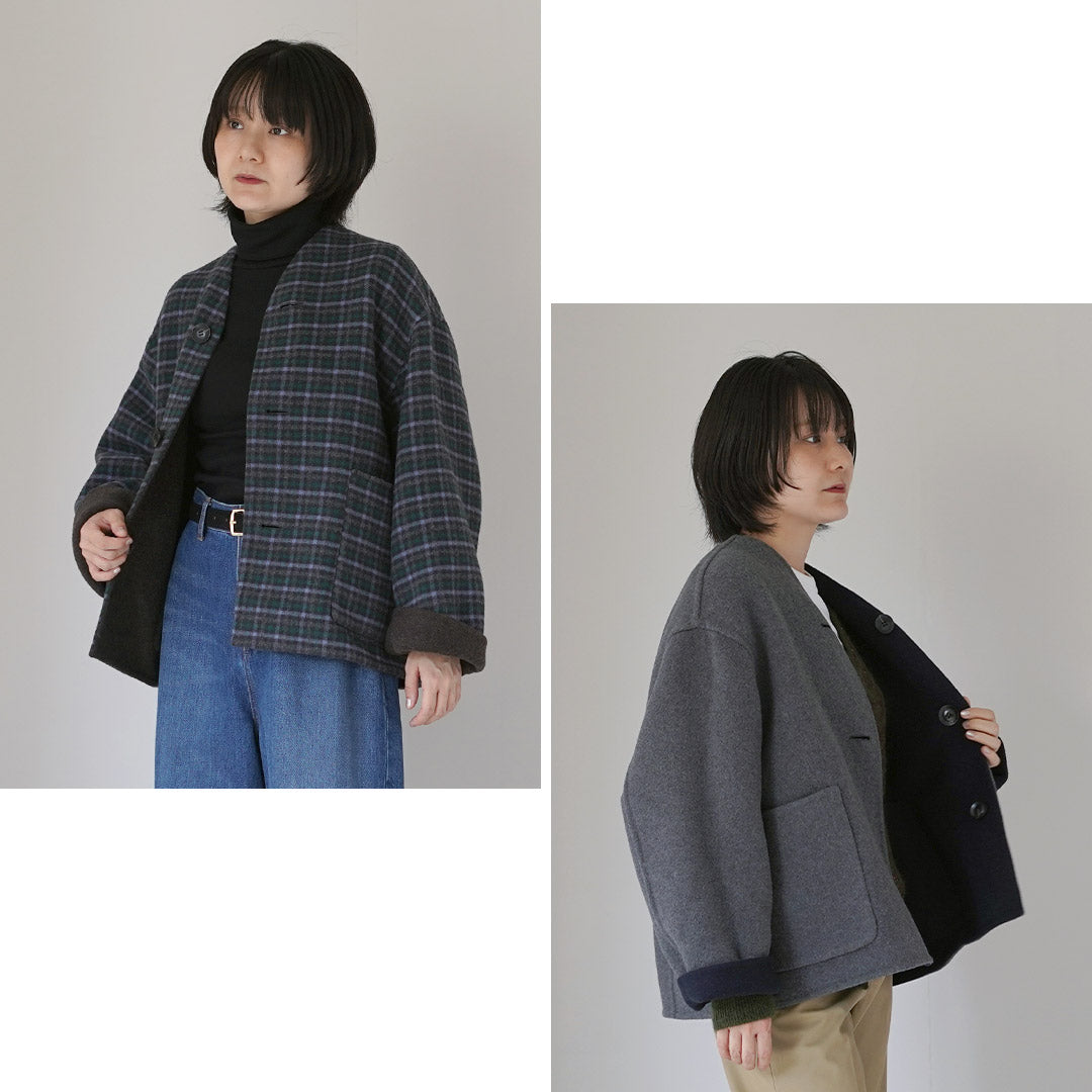 LE GLAZIK（ル グラジック） ノーカラー リバーシブルジャケット