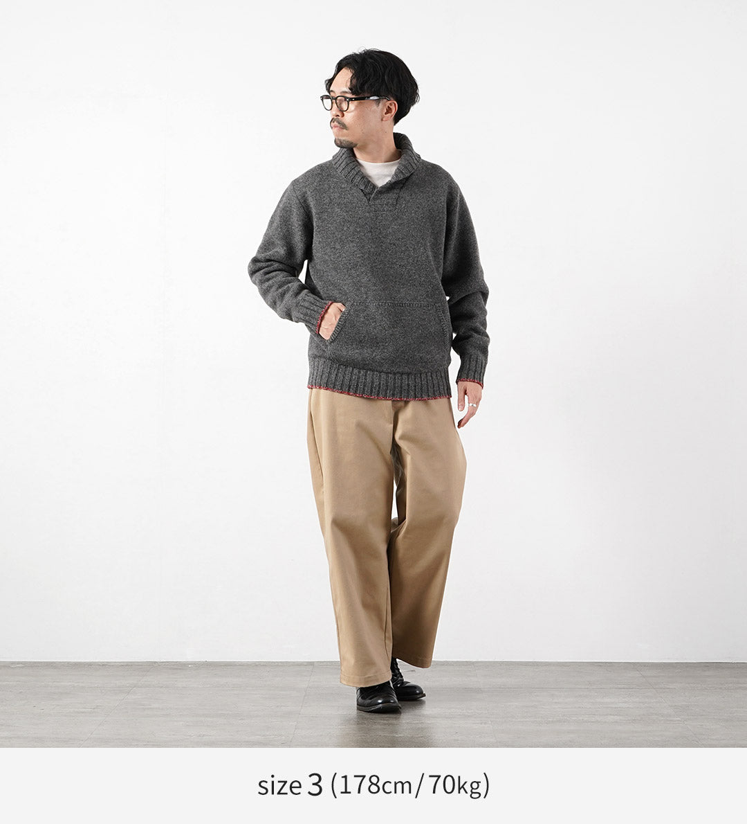 FUJITO（フジト） シェットランド×メリノウール ショールカラーセーター ニット 日本製