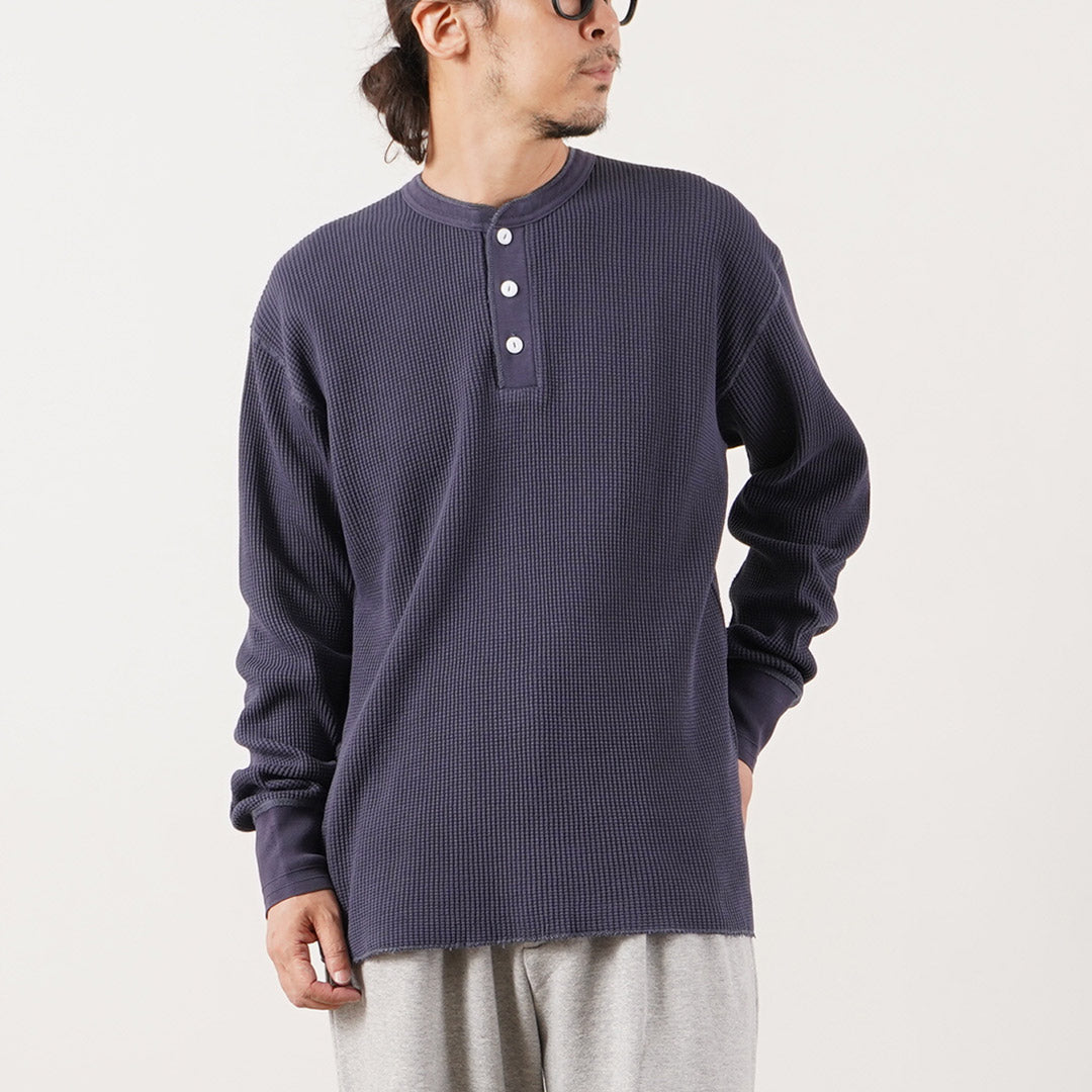 HEALTHKNIT（ヘルスニット） サーマルキングワッフル ヘンリーネック ロングスリーブ (ピグメントダイ)