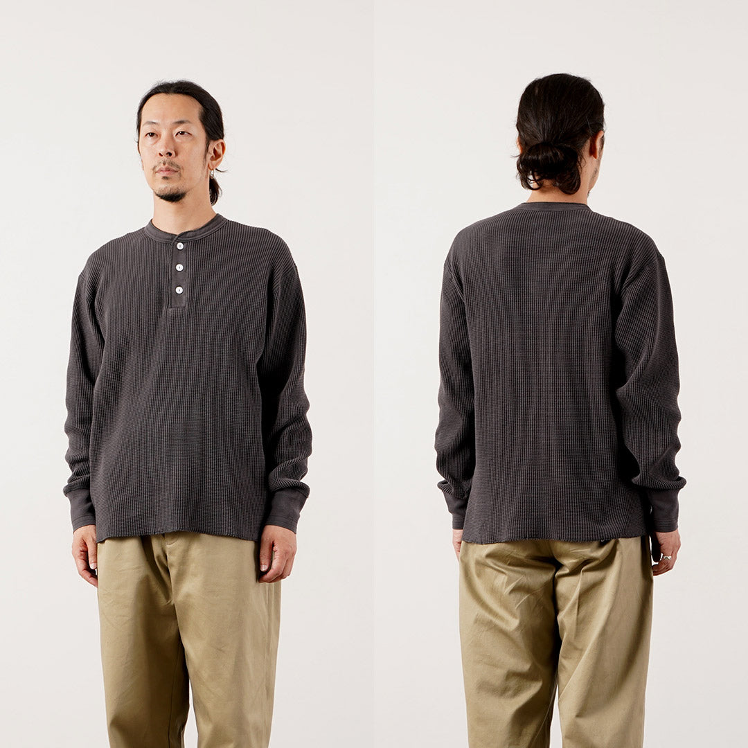 HEALTHKNIT（ヘルスニット） サーマルキングワッフル ヘンリーネック ロングスリーブ (ピグメントダイ)