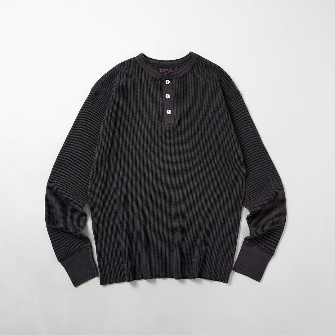 HEALTHKNIT（ヘルスニット） サーマルキングワッフル ヘンリーネック ロングスリーブ (ピグメントダイ)