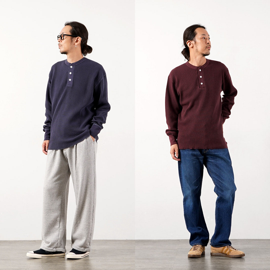 HEALTHKNIT（ヘルスニット） サーマルキングワッフル ヘンリーネック ロングスリーブ (ピグメントダイ)