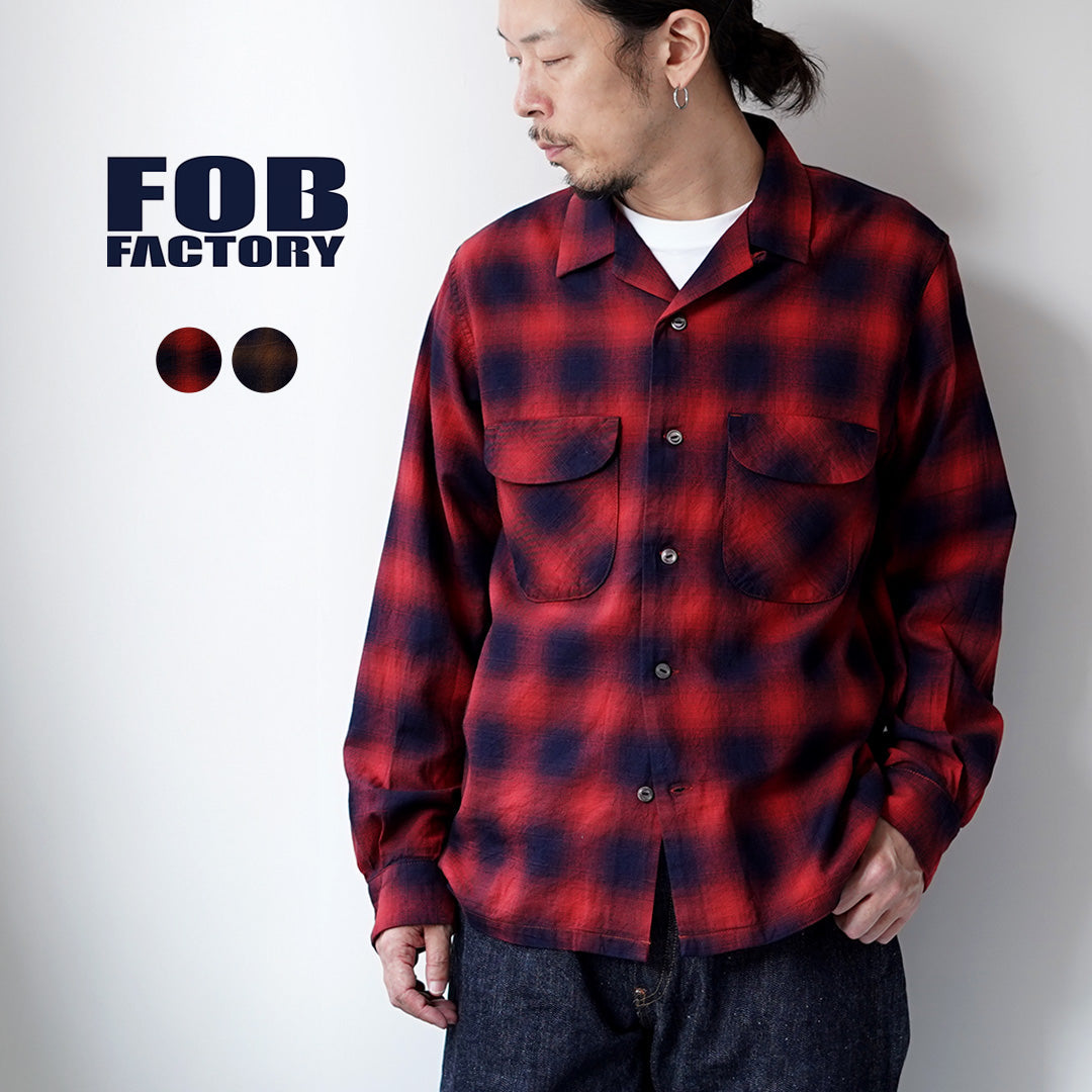 FOB FACTORY（F.O.Bファクトリー） F3519 チェック オープンカラー シャツ 日本製