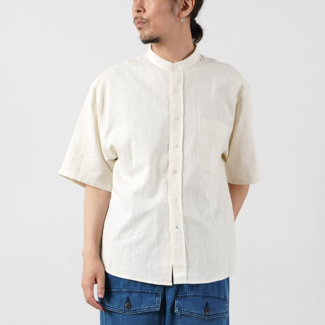 KEMA DESIGNS（ケマデザインズ） ヘンプ/オーガニックコットン ハーフスリーブ バンドカラーシャツ 綿麻